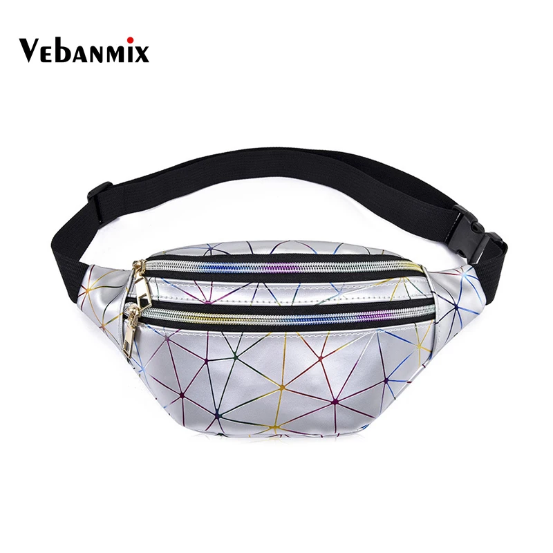 Поясная Сумка женская голографическая черная поясная сумка отражающая сумка на плечо с лазерным покрытием Женская поясная сумка с геометрическим рисунком