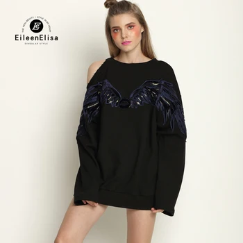 

Feather Sweatshirt 2017 Women High Quality Autumn Winter Long Sleeve Off Shoulder Sweatshirts Pullover