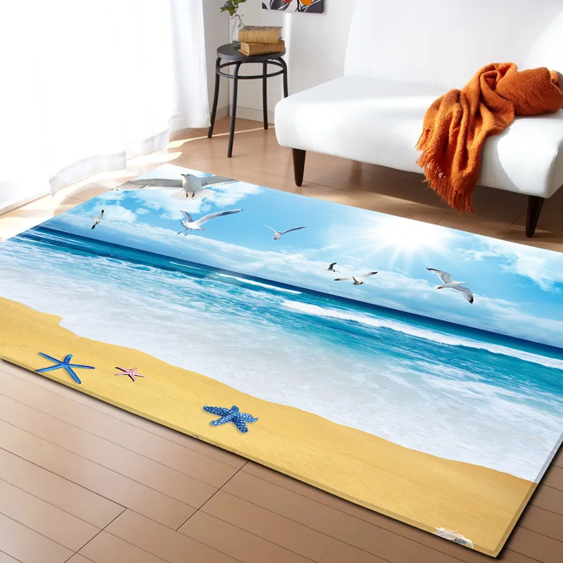 3D Blue Sea Beach Mediterranean Style Carpets for Living Room Bedroom Area Rugs Coffee Table Sofa Antiskid Floor Mat Home carpet