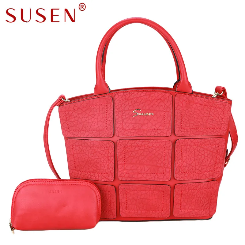 SUSEN 6122 Handbag Tote bag fashion Women top PU Shoulder Messenger Bag+Purse 2 pcs Sets Girl