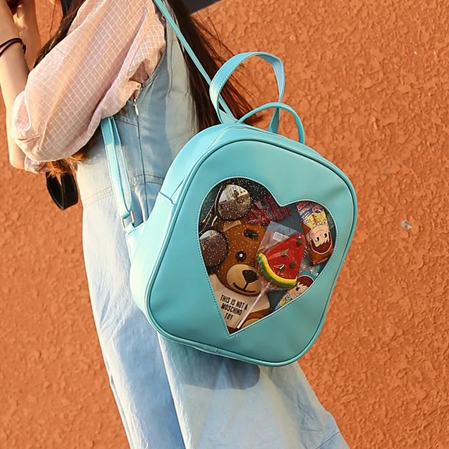 2021 Summer Candy Transparent Love Heart Shape Backpacks Harajuku School Backpack Shoulder Bags For Teenager Girls Book Bag 4