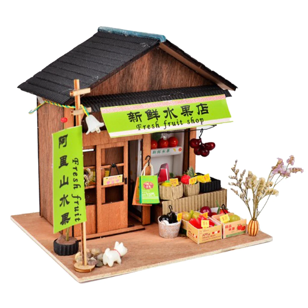 1/24 DIY Wooden Dollhouse Miniature Kits - Antique Fresh Fruit Shop with Various Fruit