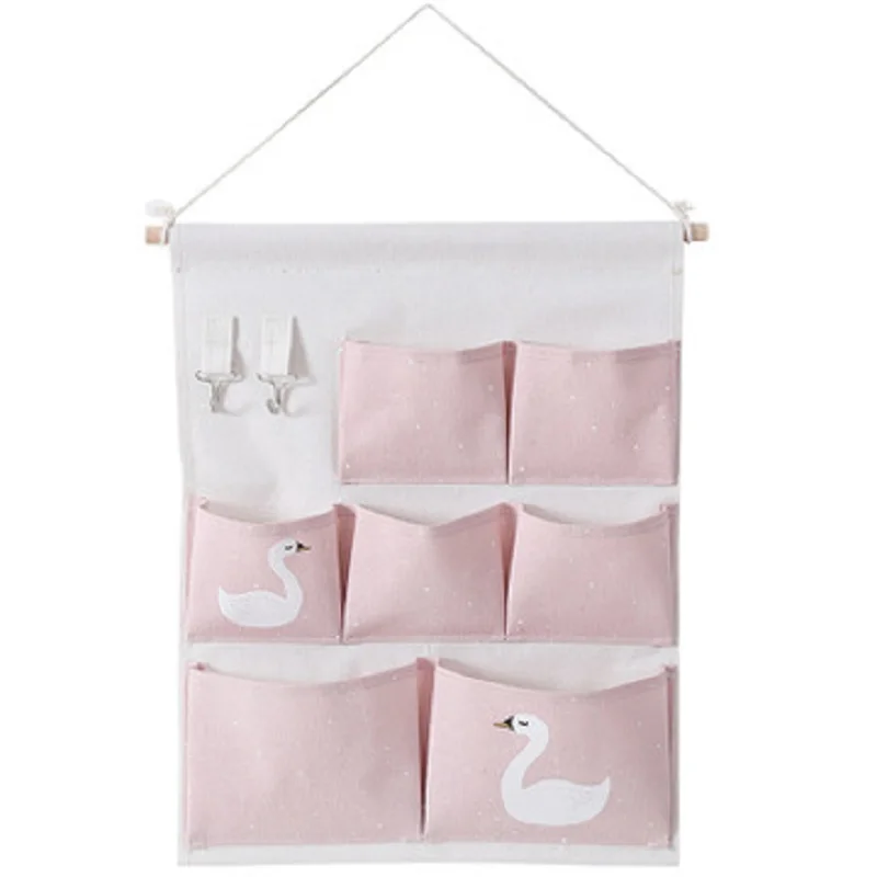 

Cotton Linen Hanging Storage Bag Handbag Hanging Organizer for Wardrobe Closet Door Wall Clear Sundry with Hanger Pouch