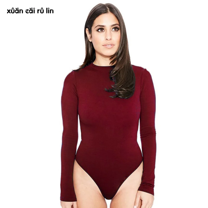 Sexy long sleeve bodysuit Women elastic black nude fashion elegant bodysuit Casual Button winter autumn romper Female body suits