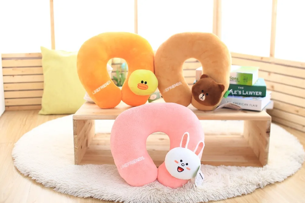 

line Anime peripheral plush toys brown bear cony rabbit U-shaped pillow Office nap pillow Soft and comfortable cartoon doll