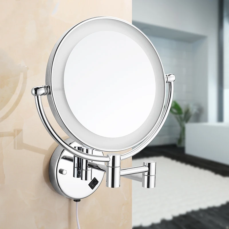  Bath Mirrors Chrome Magnifying Bathroom Wall 9 Inch Brass Round LED Makeup Lighting Mirror Illumina - 1948628669
