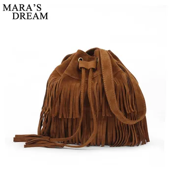 

Mara's Dream Fashion Women Messenger Bag Vintage Tassel PU Leather Ladies Bucket Shoulder Bag High Quality Crossbody Bag Handbag