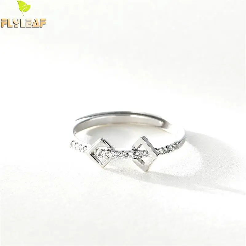 

Flyleaf 100% 925 Sterling Silver Geometric Square Cubic Zirconia Open Rings For Women Simple Fashion Party Jewelry