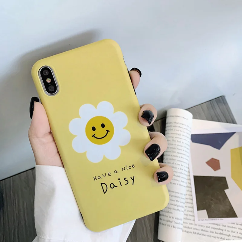 

Cute Daisy Flower For iphone Case For iphone XS Max Case For iphone XR X 6 6S 7 8 plus Cover Luxury Soft IMD Floral Back Cases