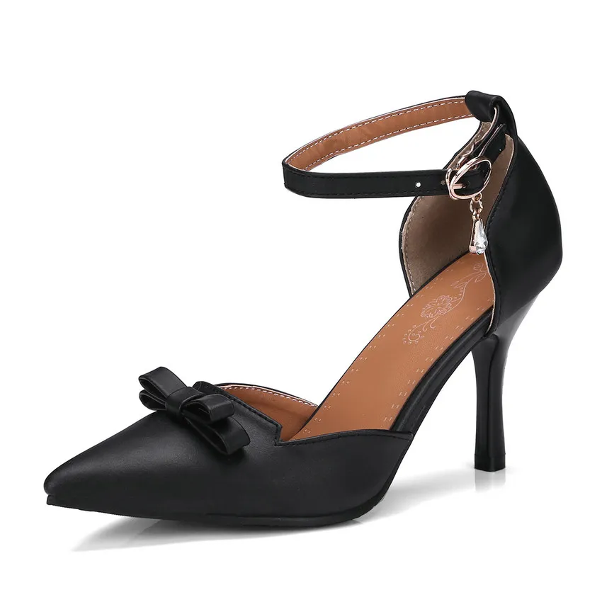 QUTAA/ женские туфли-лодочки модная женская обувь с бантом универсальные повседневные женские свадебные туфли-лодочки на платформе с пряжкой и острым носком размеры 34-43 - Цвет: Черный