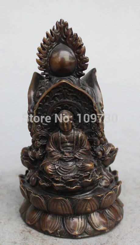 

001238 Bronze Western Shakyamuni Kwan-yin Tang Ceng 3 Gods Buddha Lotus Vase Statue