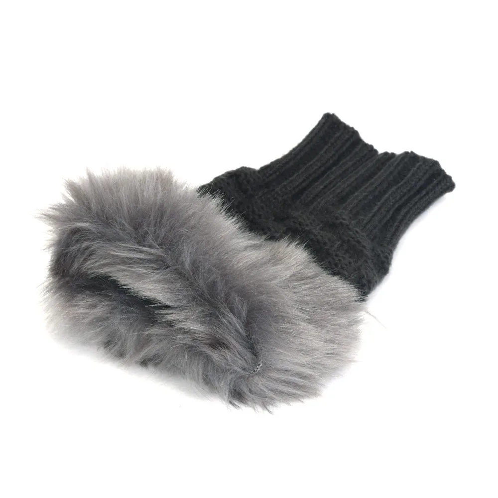 Роскошные брендовые вязаные перчатки для женщин с кроличьим мехом, перчатки без пальцев, женские теплые зимние варежки из искусственного меха, Luvas перчатки C10