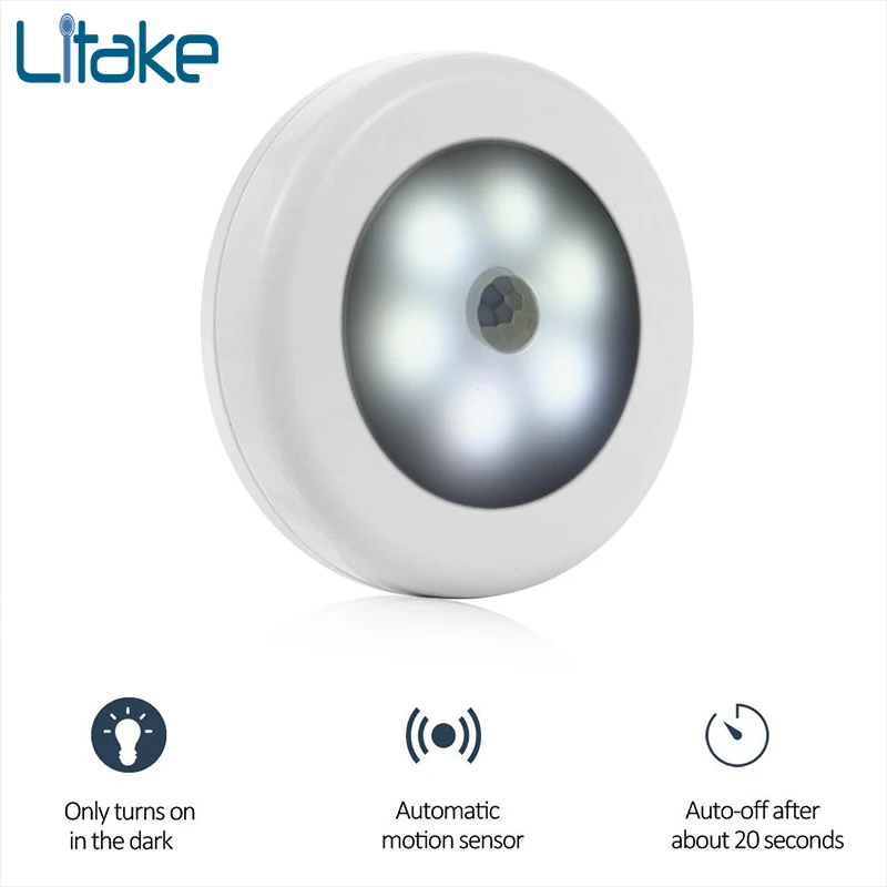 

Litake 6 LED Infrared PIR Motion Sensor Night Light Wireless Detector Light Wall Lamp Light Auto On/Off Closet Light