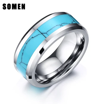 

Somen Ring Men 8mm Tungsten Ring Blue Wedding Bands Polished Engagement Rings Fashion Jewelry Gifts Anillos Bague Boho Style