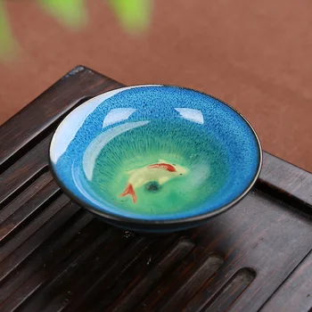

6Pcs Jun Porcelain Kung Fu tea cups Tenmoku fish fun tea cup 35ml