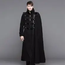 Devil Fashion Men's Punk Asymmetric Army Long Jacket,Woolen Winter Overcoat,Men's Goth Cloak CT040