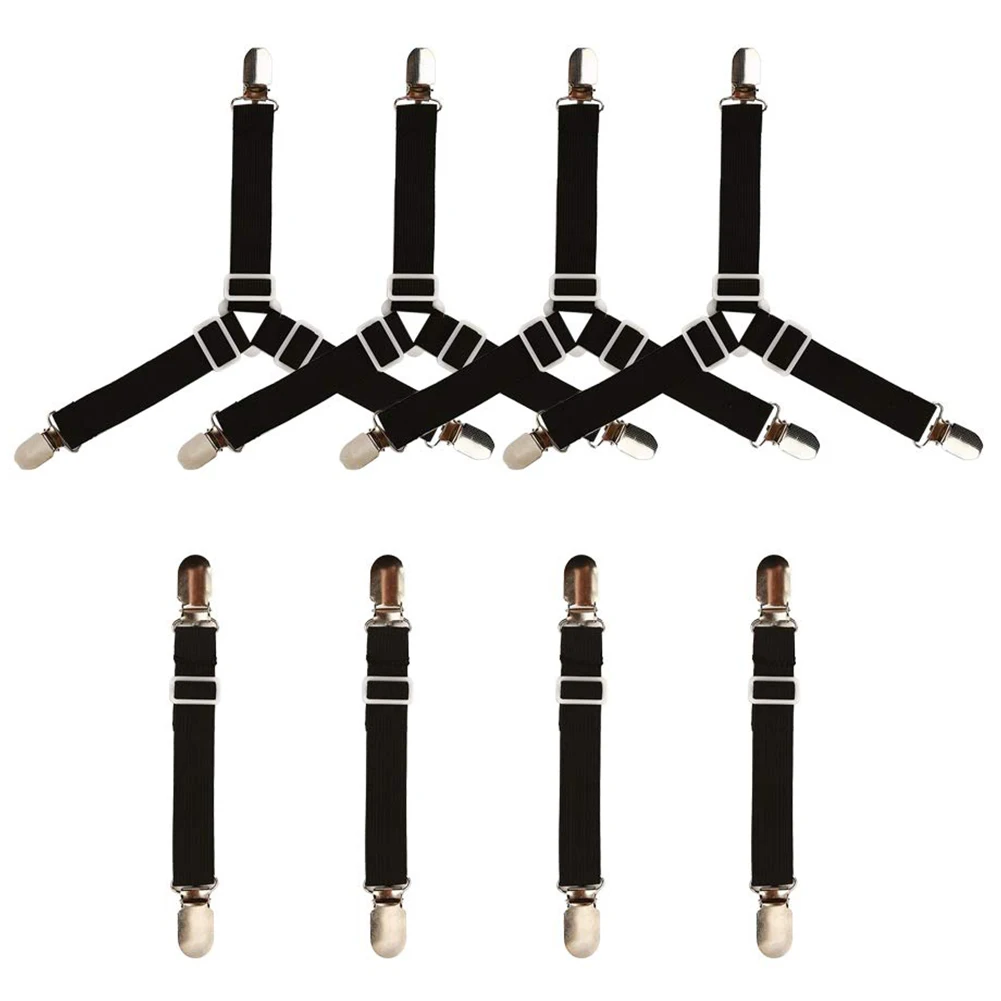

8 Pack Sheet Fasteners,Adjustable 4Pcs triangular & 4Pcs Direct Elastic Clips Holder Sheet Gripper For Bed Sheets, Mattress Pa