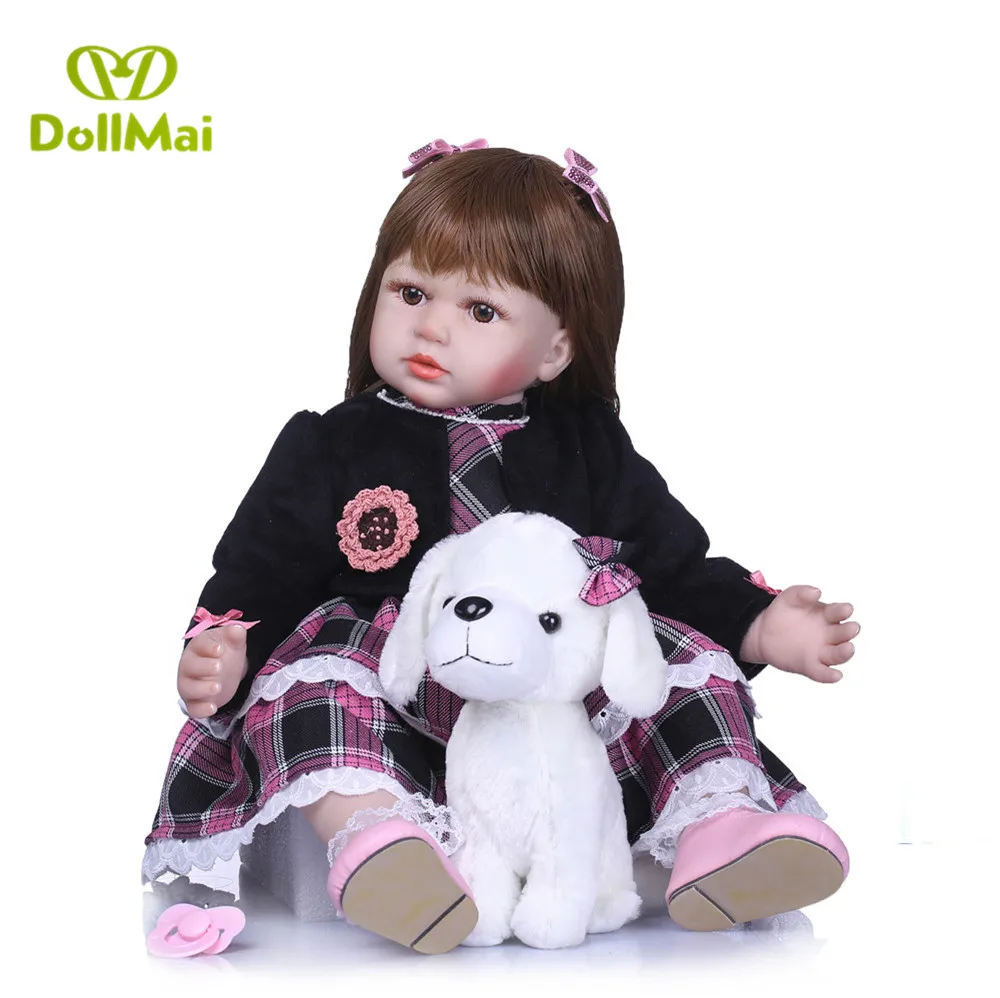 

Reborn baby dolls 58cm silicone reborn baby dolls realistic girl toddler princess doll with puppy plush bebe boneca reborn