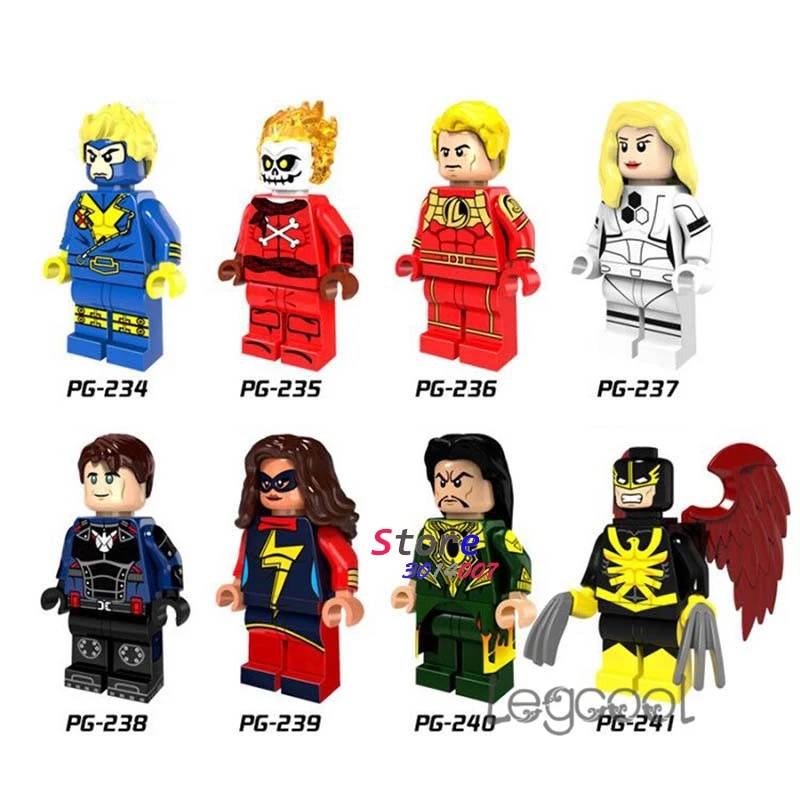 

1PCS model building blocks figures superhero Havok Blazing Skull Human Torch Ms. Marve Mandarin Nighthawk toys for children gift