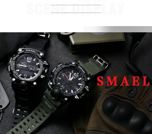 Men Military Watch 50m Waterproof Wristwatch LED Quartz Clock Sport Watch Male relogios masculino 1545 Sport S Shock Watch Men -