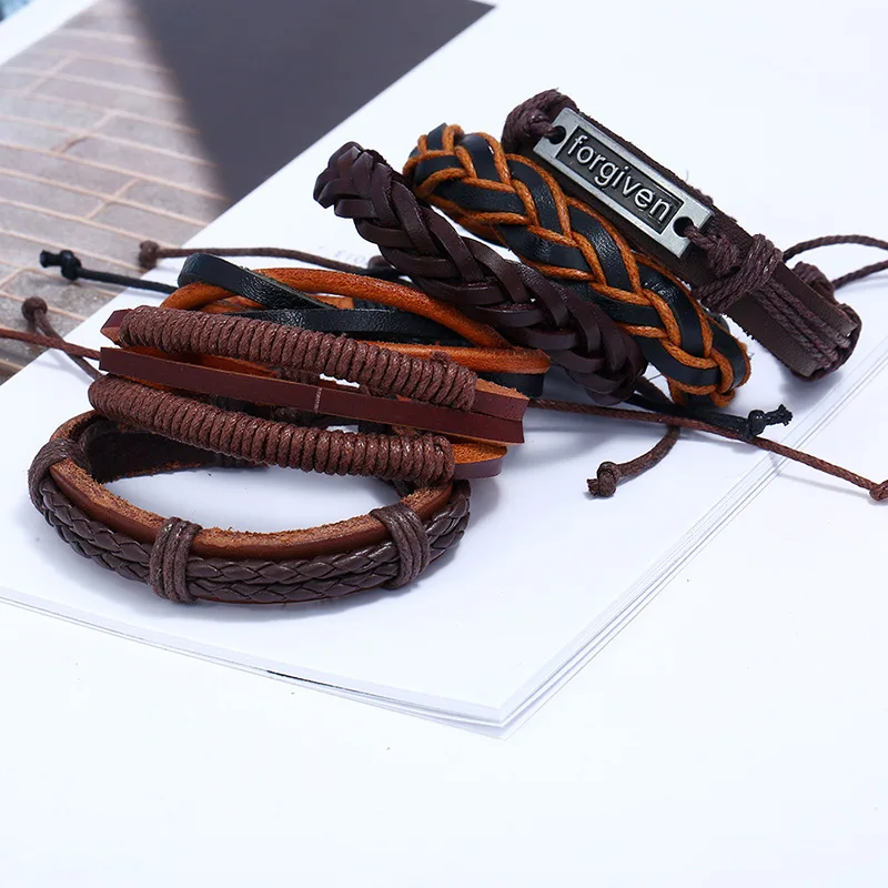6 шт./компл. мальчик мужчины буквы веревка кожаный пенька плетеная Браслет