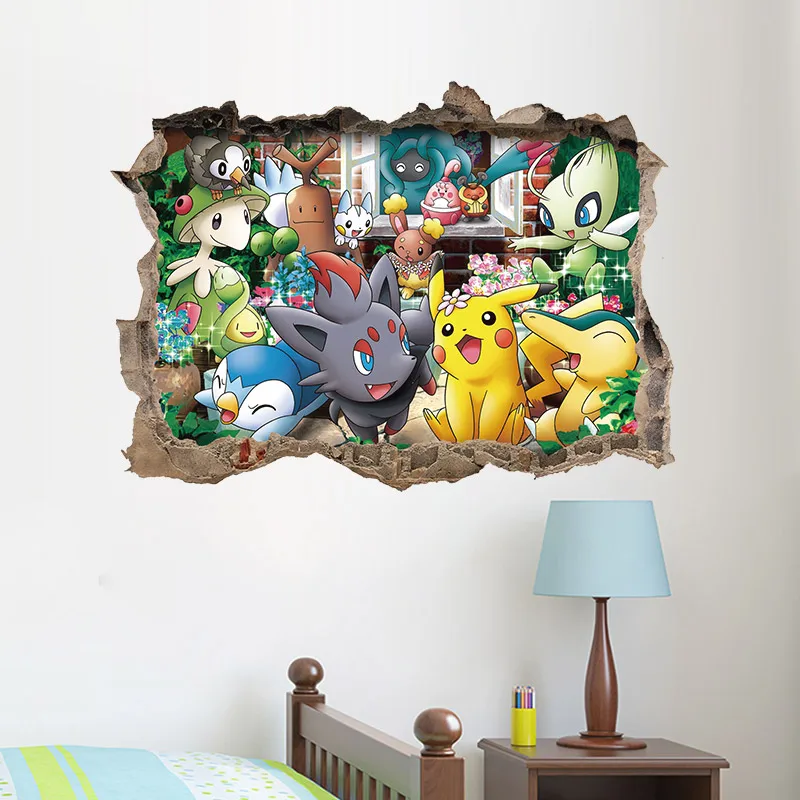 Мультфильм Пикачу Покемон Go Наклейки на стены для детской комнаты наклейки на стены плакат украшение комнаты плакат для детской комнаты наклейки