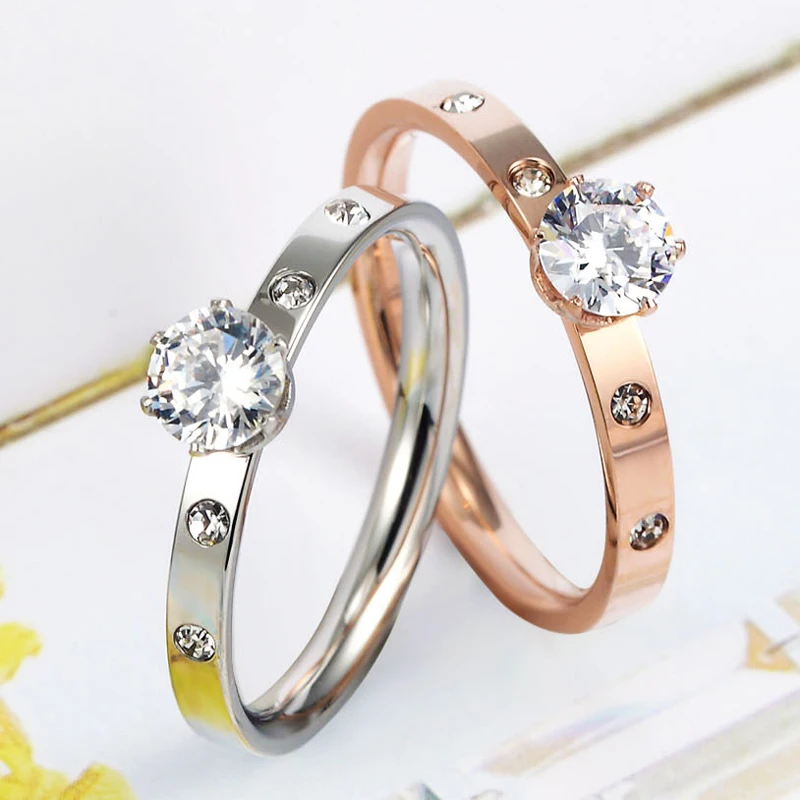 Антиаллергенное обручальное кольцо из титановой стали, 1 большой, 4 маленьких кубического циркония для женщин, розовое золото, свадебные ювелирные изделия с кристаллами, bague