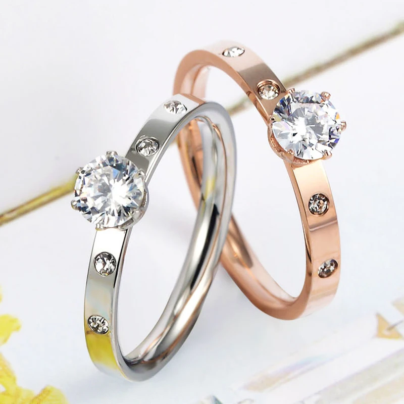 Wedding Ring for Woman Anti Allergy Titanium Steel Cubic Zirconia
