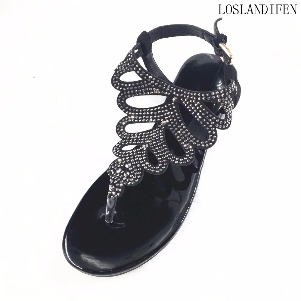 

New Elegant Handmade Womens Flats Shoes G-strap Rhinstones Deco Open Toe Summer Causal School Beach Shoes A085