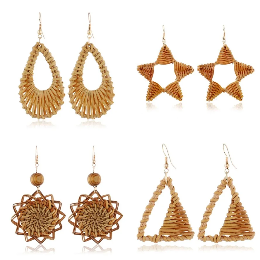 

2018 New Trendy Bamboo earring 100% Handmade Braided Female Earring Jewelry brown Color Light Stud Earrings For Women Drop ship