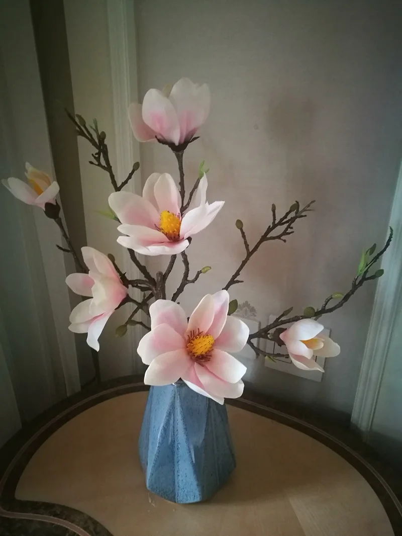pink yulan and vase Цветочная композиция ПУ Юлан Искусственный Цветочная Керамическая наборы ВАЗ гостиная Indoor украшение стола Флора настольные украшения - Цвет: pink yulan and vase