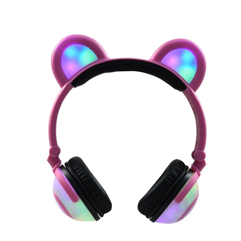 Foldable Bear Ear Recharging Headphones Panda Gaming Headset With Glowing LED Light halloweeen gift for girls kids adults Phones