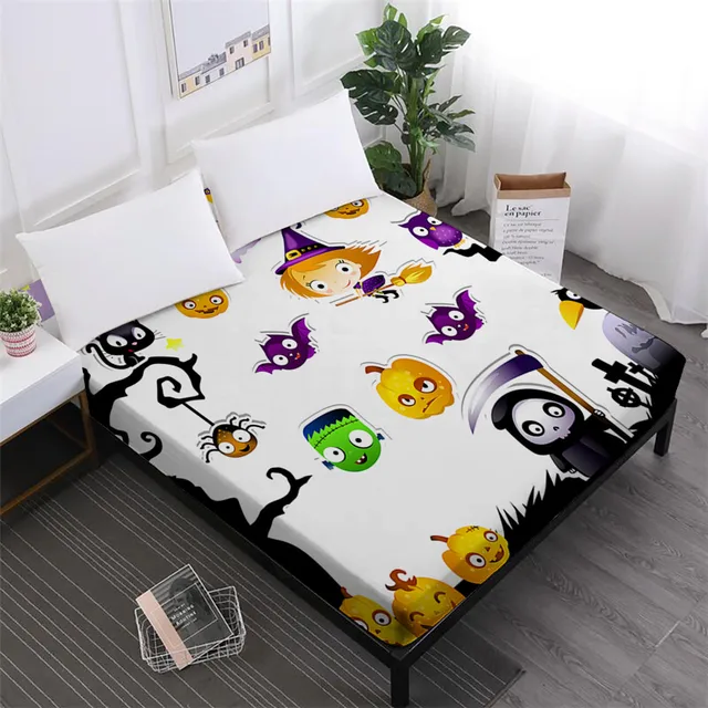 Halloween Series Bed Sheet Pumpkin Print Fitted Sheets Funny Cartoon