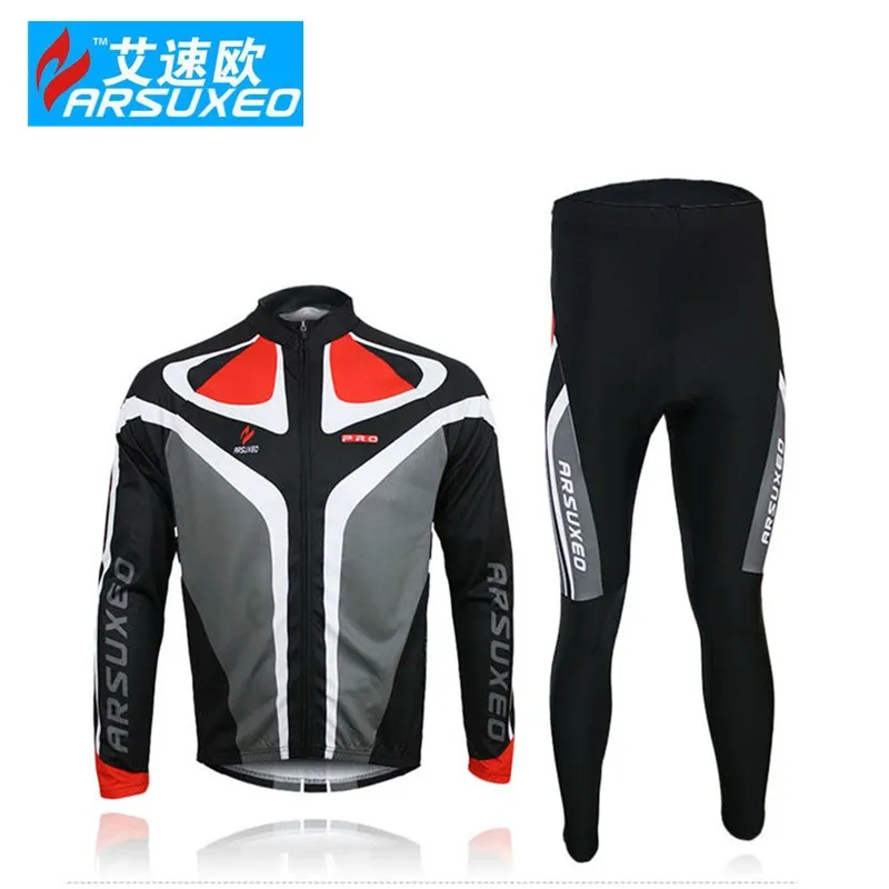 

ARSUXEO Mens Cycling bike Bicycle Long Sleeves Jersey maillot ciclismo hombre outdoor shirts pants wear suits Uniforms top 3D