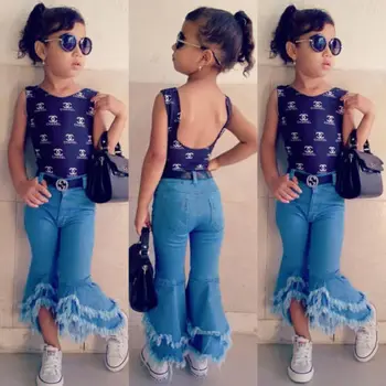 

High Waist Newest Newborn Kids Baby Girls Casual Tassel Flare Denim Pants Jeans Long Bell-bottoms Trouser