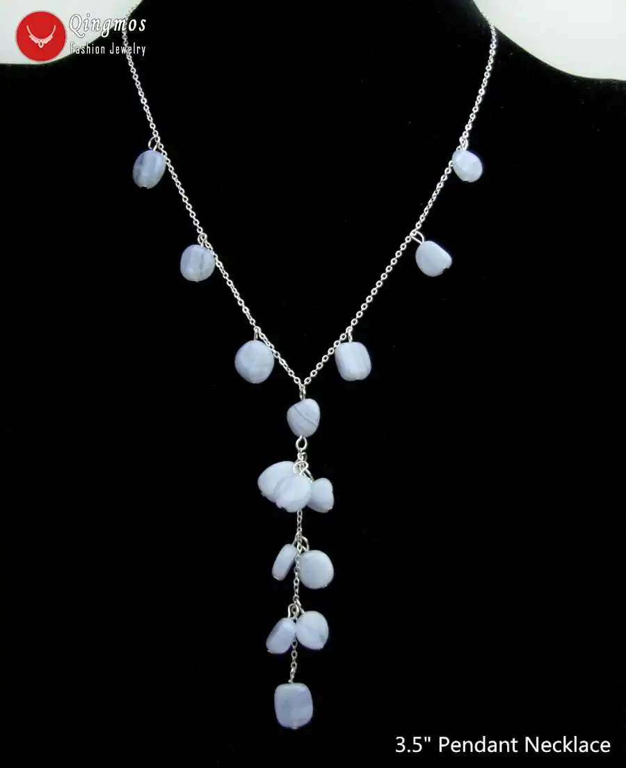 

Qingmos Natural Stone Pendant Necklace for Women with Baroque 8-10mm Blue Lace Agates Stone Necklace Chokers Jewelry 17'' n6543