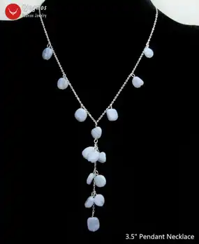 

Qingmos Natural Stone Pendant Necklace for Women with Baroque 8-10mm Blue Lace Agates Stone Necklace Chokers Jewelry 17'' n6543