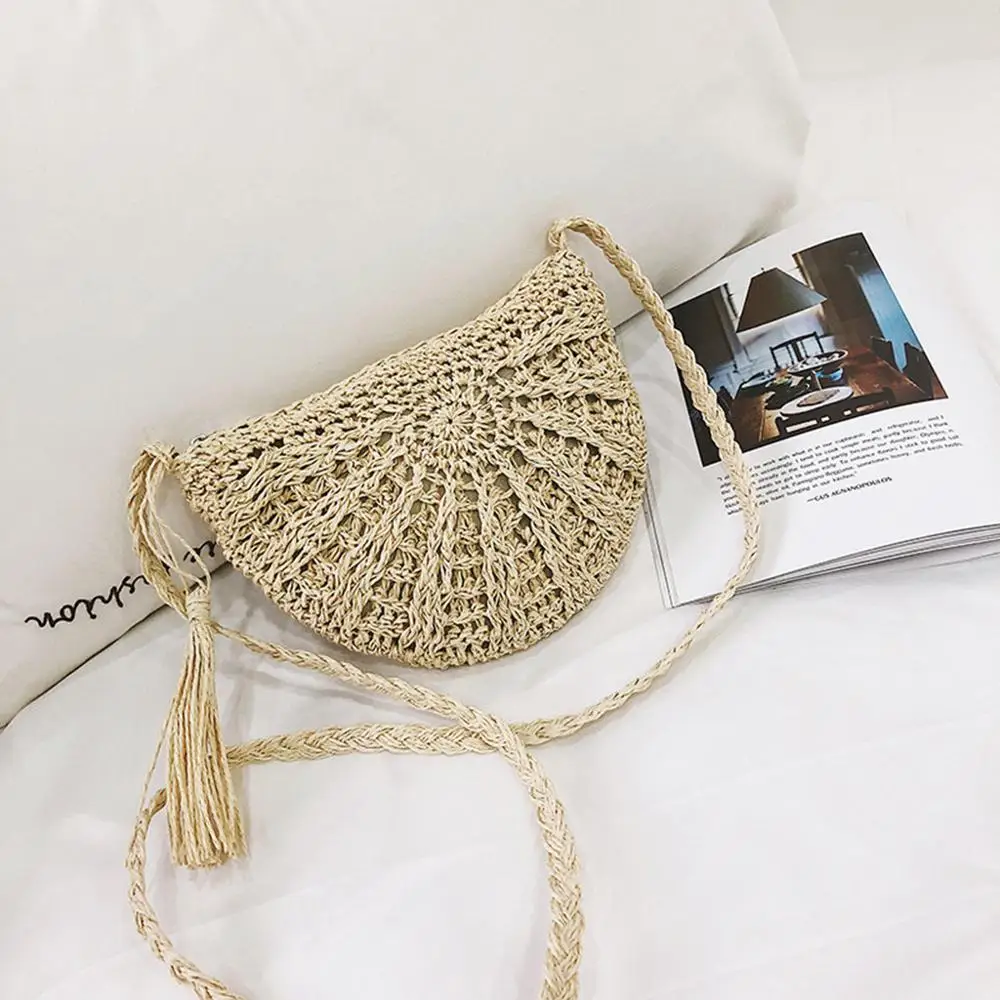 

Women Semicircular Handwoven Retro Rattan Straw Beach Bag Crossbody fashion Simple Leisure Single Shoulder Messenger Bags Apr 18