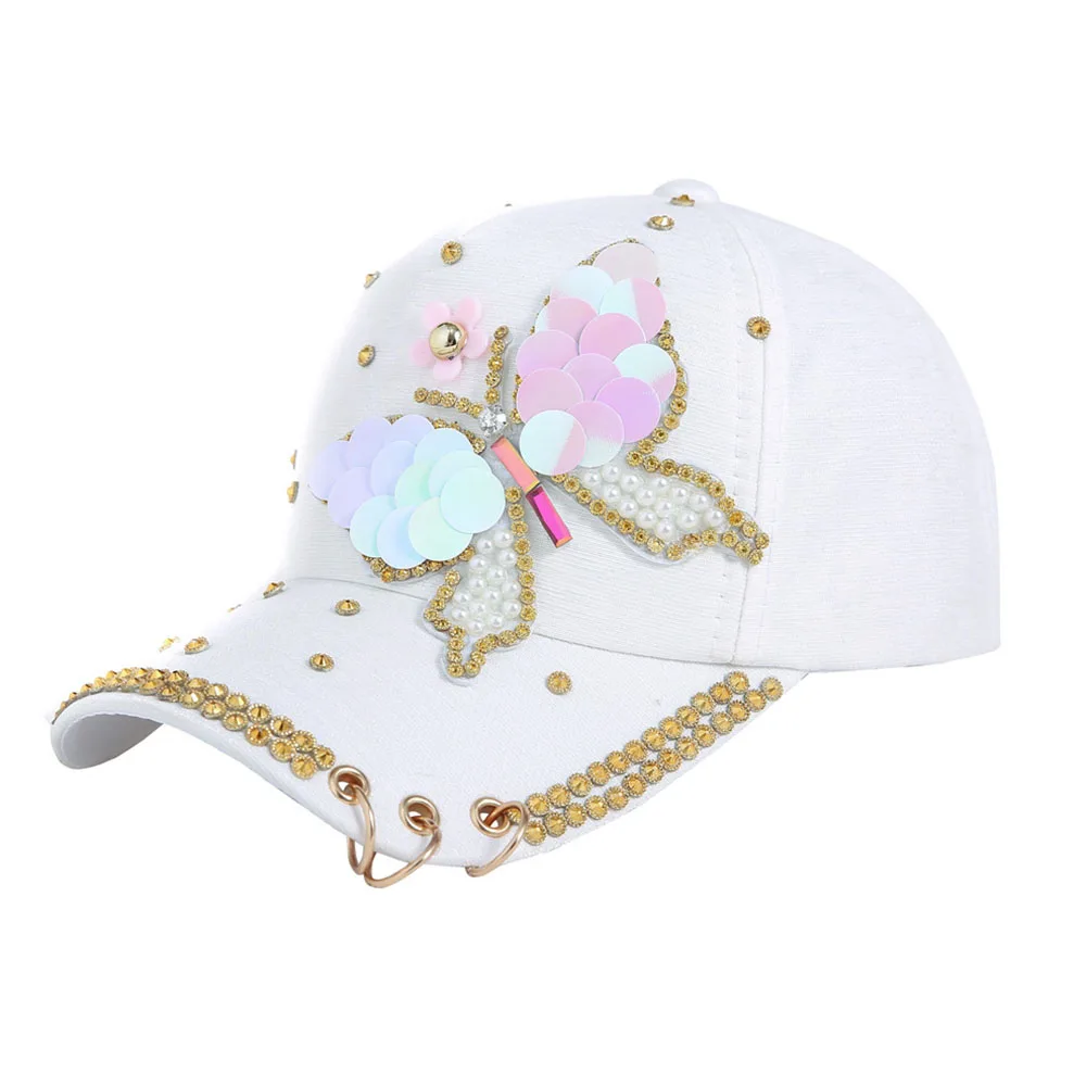 Летняя женская бейсболка на открытом воздухе, украшенная бусинами и бабочками, винтажная дизайнерская шапочка с защелкой на спине, Повседневная Бейсболка