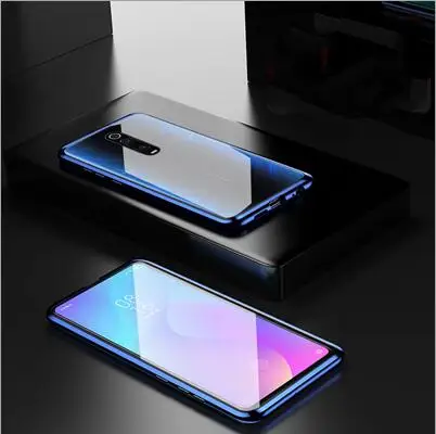 Роскошный Магнитный чехол для Xiaomi Mi 9 T-9 t, металлический каркас Doubl закаленное Стекло Крышка для Xiaomi Mi 9T защитный чехол для телефона - Цвет: Blue