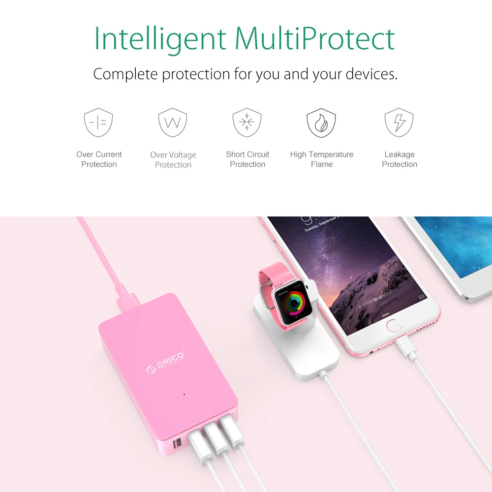 Дорожное зарядное устройство ORICO USB 5V2.4A 4 порта быстрая зарядка адаптер