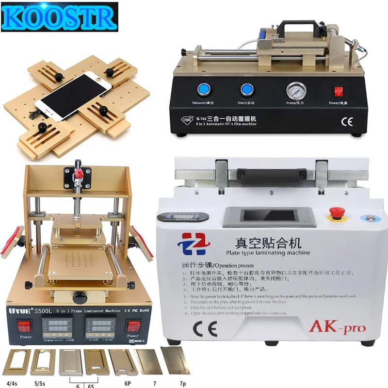 

5in1 S500L Frame Laminating Machine+ AK-PRO 12'laminating Debubblers One Machine+TBK-761 3in1 Automaticl OCA Film Machine
