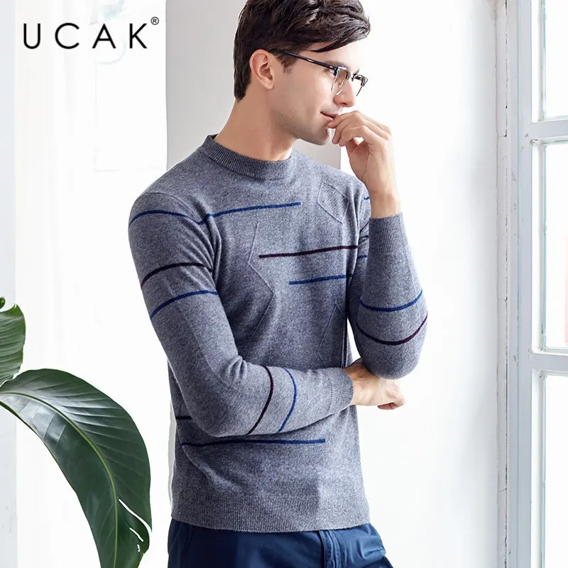 UCAK Brand Merino Woolen Sweater Men Streetwear Fashion Striped O-Neck Pull Homme Autumn Winter Warm Cashmere Pullover Men U3039 UCAK Brand Merino Woolen Sweater Men Streetwear Fashion Striped O-Neck Pull Homme Autumn Winter Warm Cashmere Pullover Men U3039
