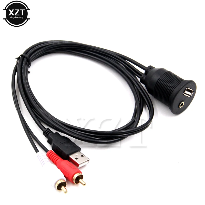 High Quality Car Dashboard Flush Mount USB AUX 2RCA Socket Extension Lead Panel Cable Waterproof Cord for Automobiles Motorcycle