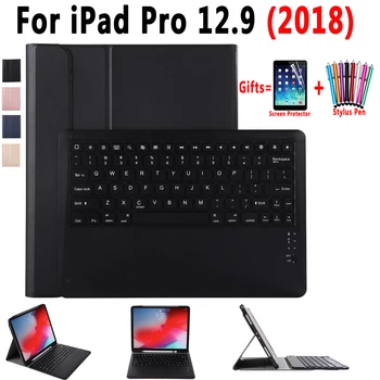 

Keyboard Case for Apple iPad Pro 12.9 2018 A1876 A1983 A1895 Cover Bluetooth Keyboard Smart Leather Pencil Holder Shell+Film+Pen