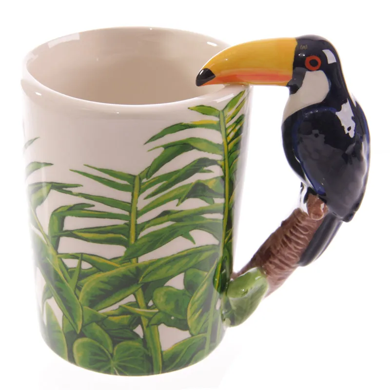 4 шт чашка керамическая 5 стиль ручка в виде животного кружка с бамбуковой наклейкой 12 унций - Цвет: Toucan