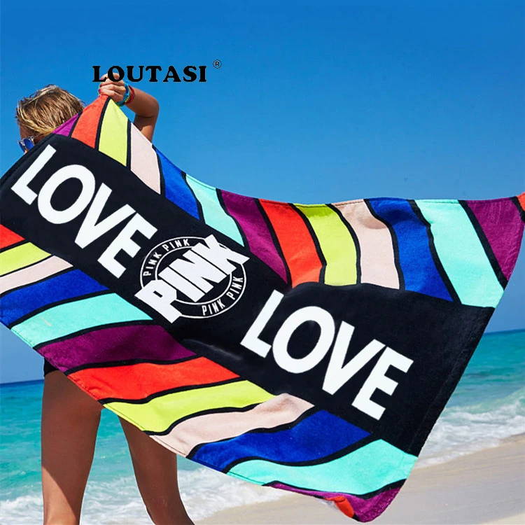 

LOUTASI Beach Towel Women Microfiber Soft Bath Towels Adults 71*147cm Letters Printed Quicky-dry Washcloth Pool Shower for Lady