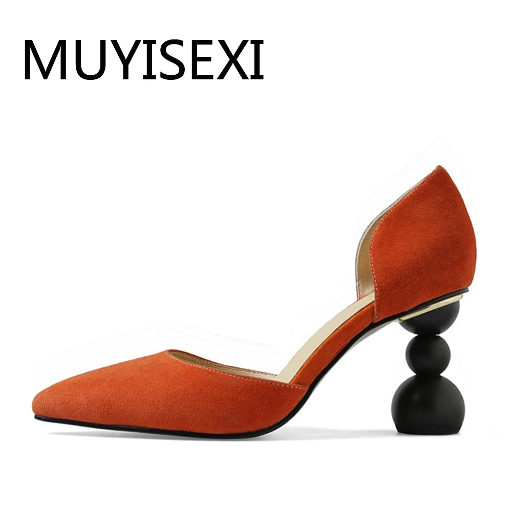 

Yellow Orange 7.5 cm Strange High Heels Women Shoes Pumps Genuine Leather Pointed Toe Pearl Shoes with Heels Black QN02 MUYISEXI