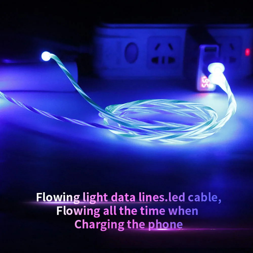 Магнитный 1 м светильник type C Micro USB светодиодный кабель передачи данных для быстрой зарядки зарядное устройство USB-C кабель для Xiaomi Mi8 Mi9 huawei P20 P30 ForSamsung