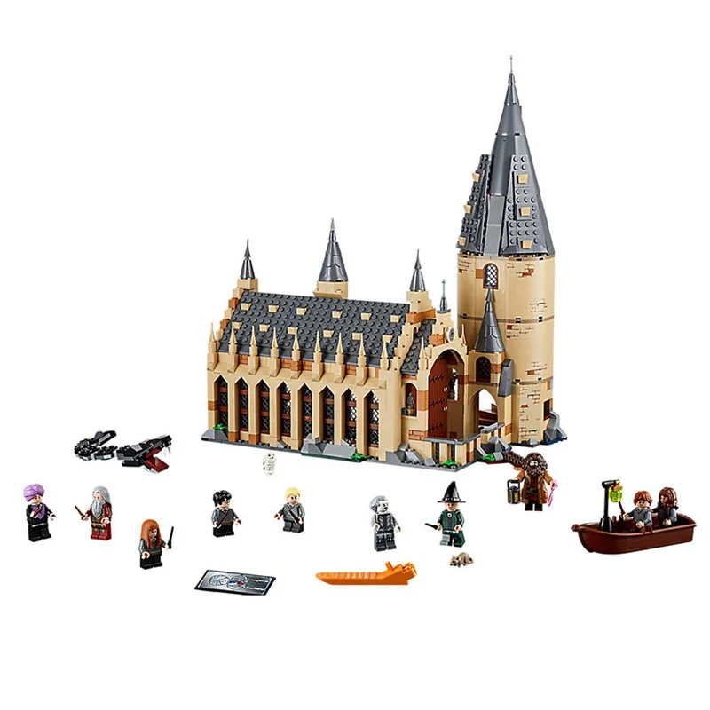 

In stock Harri Movie Potter 938pcs The Hogwarts Great Hall Model Compatible with Legoings 75954 Set Building Blocks Kids Toys